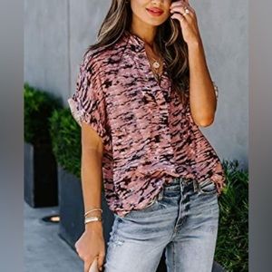 HOTAPEI 2XL Casual V Neck Short Cuffed Sleeve Tops